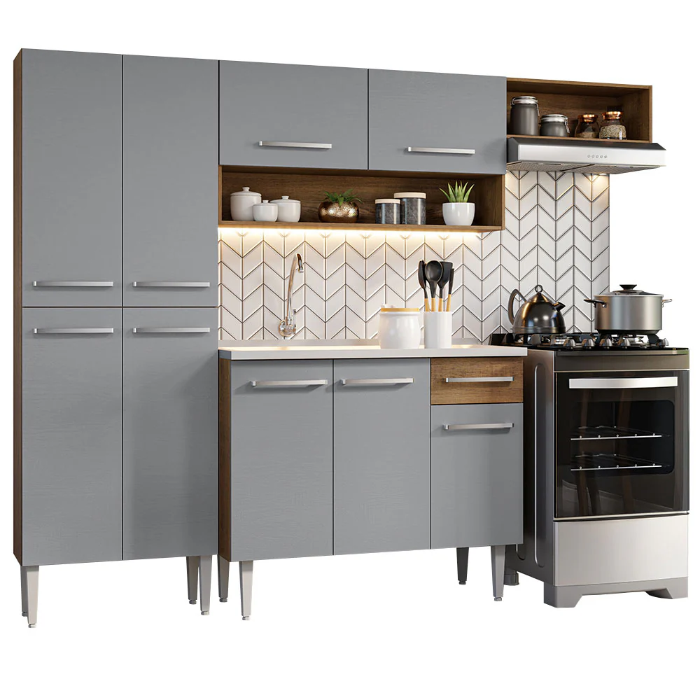 Armário de Cozinha Compacta 229cm com Pia Rustic/Cinza Emilly Madesa 12 - Image 2