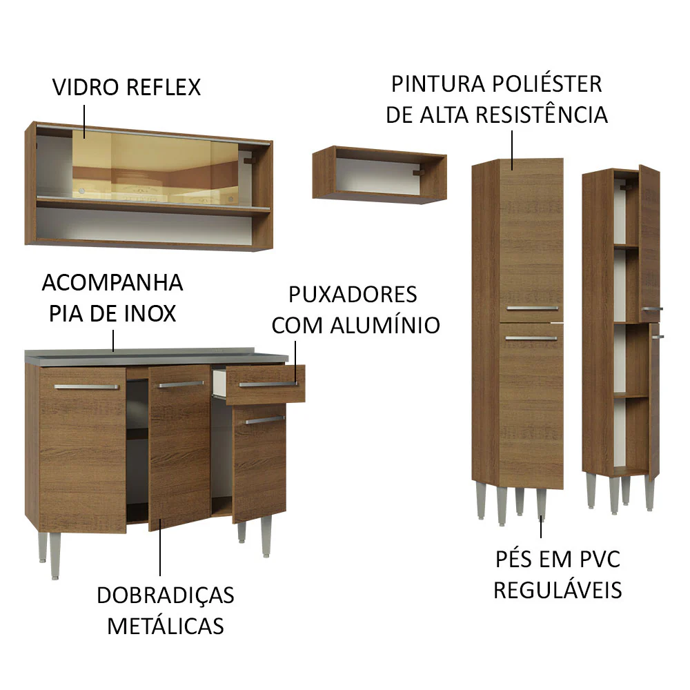Armário de Cozinha Compacta 229cm com Pia Rustic Emilly Madesa 11 - Image 4