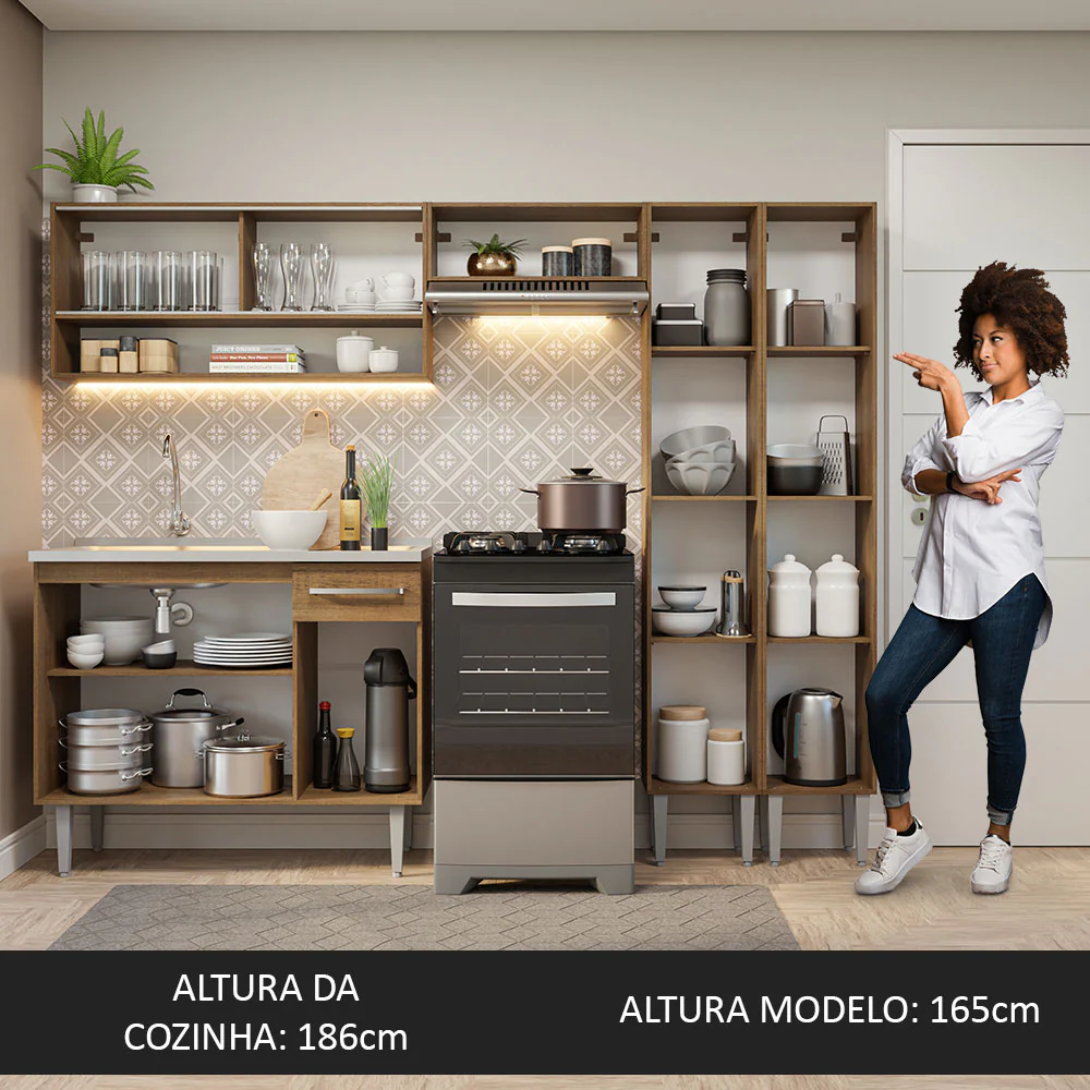 Armário de Cozinha Compacta 229cm com Pia Rustic Emilly Madesa 11 - Image 5