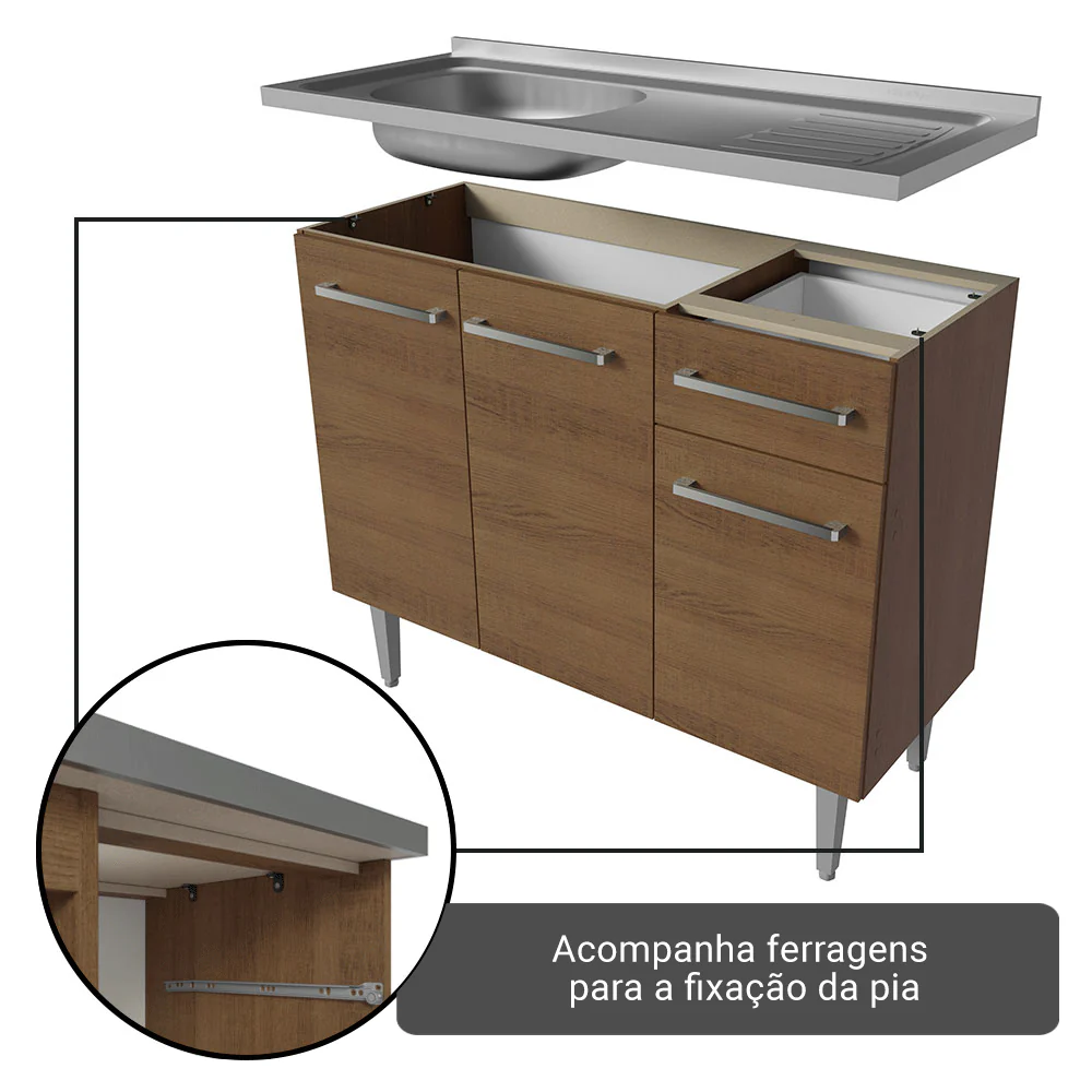 Armário de Cozinha Compacta 229cm com Pia Rustic Emilly Madesa 12 - Image 5