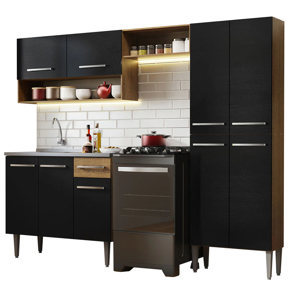 Armário de Cozinha Compacta 229cm com Pia Rustic/Preto Emilly Madesa 10 - Image 2