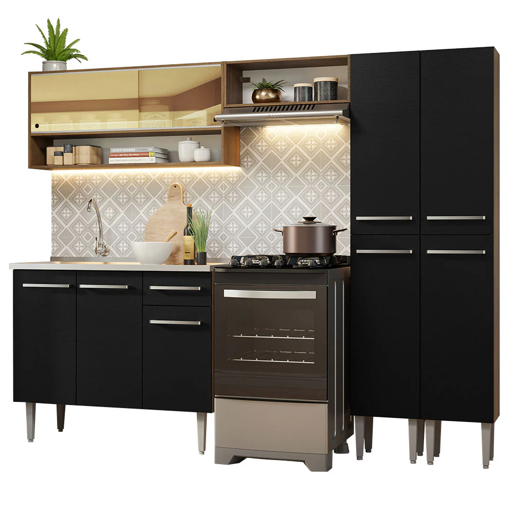 Armário de Cozinha Compacta 229cm com Pia Rustic/Preto Emilly Madesa 11 - Image 2
