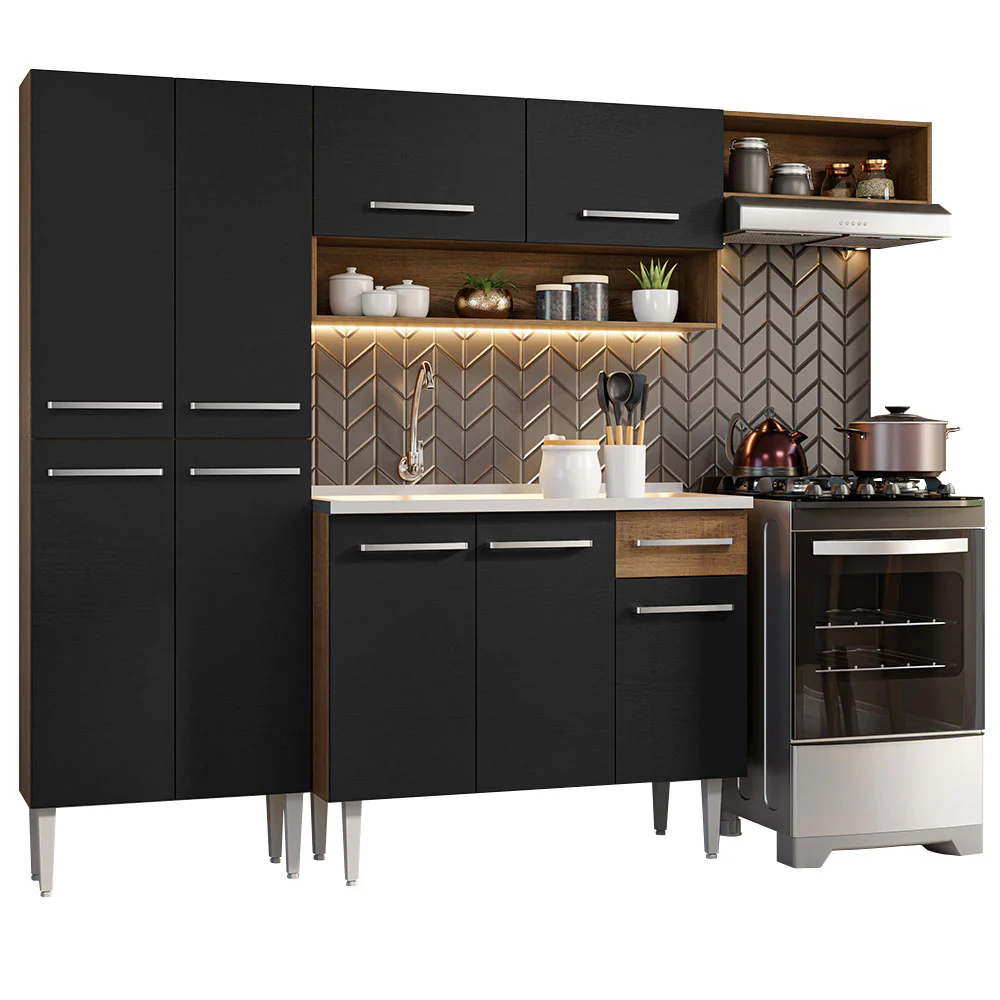 Armário de Cozinha Compacta 229cm com Pia Rustic/Preto Emilly Madesa 12 - Image 2