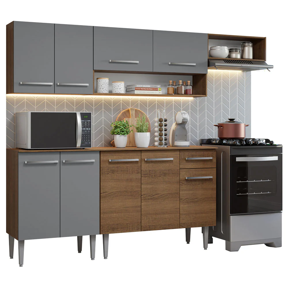 Armário de Cozinha Compacta 229cm Rustic/Cinza Emilly Madesa 13 - Image 2