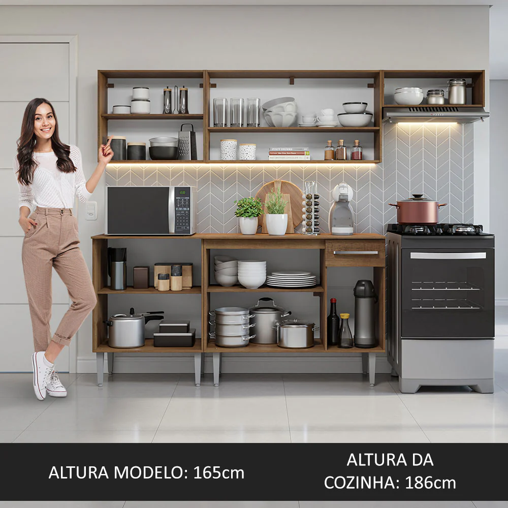 Armário de Cozinha Compacta 229cm Rustic/Cinza Emilly Madesa 13 - Image 5