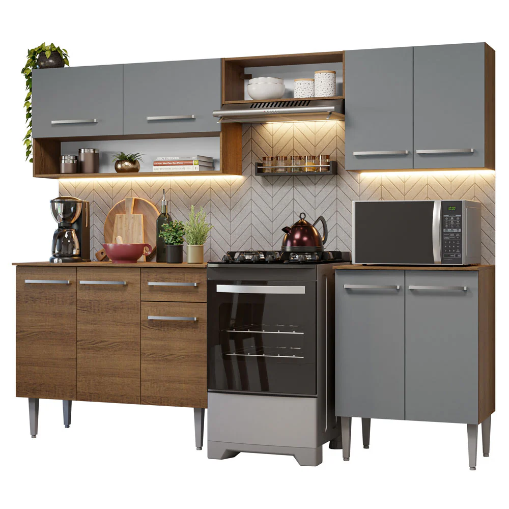 Armário de Cozinha Compacta 229cm Rustic/Cinza Emilly Madesa 15 - Image 2