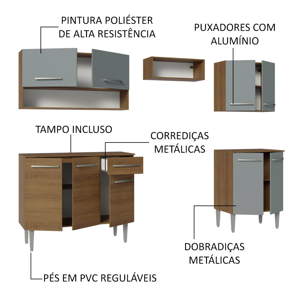 Armário de Cozinha Compacta 229cm Rustic/Cinza Emilly Madesa 15 - Image 4