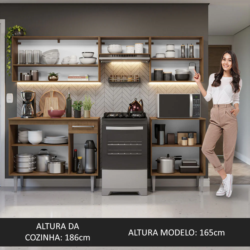 Armário de Cozinha Compacta 229cm Rustic/Cinza Emilly Madesa 15 - Image 5