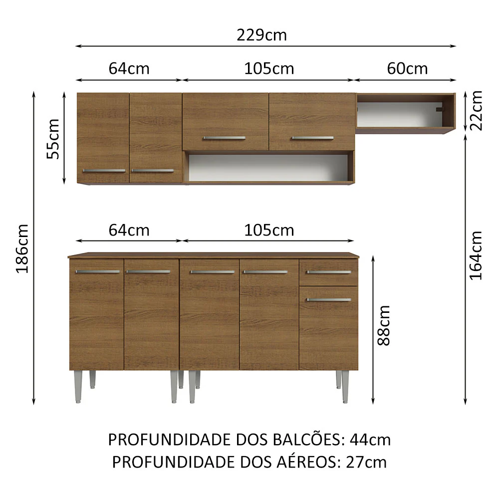 Armário de Cozinha Compacta 229cm Rustic Emilly Madesa 13 - Image 3