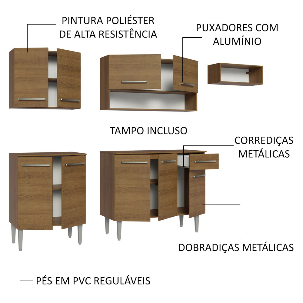 Armário de Cozinha Compacta 229cm Rustic Emilly Madesa 13 - Image 4