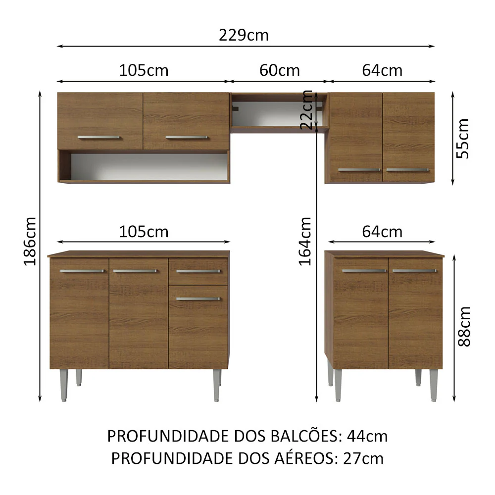 Armário de Cozinha Compacta 229cm Rustic Emilly Madesa 15 - Image 3