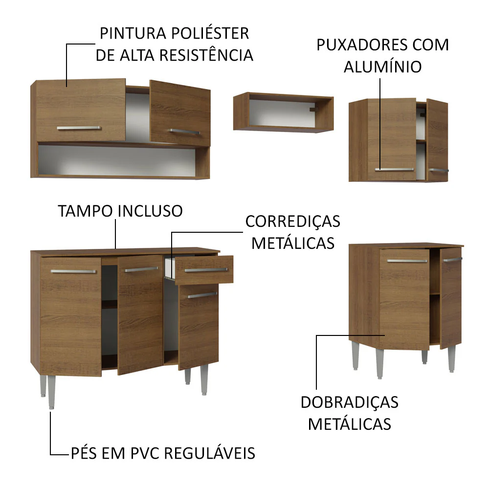 Armário de Cozinha Compacta 229cm Rustic Emilly Madesa 15 - Image 4