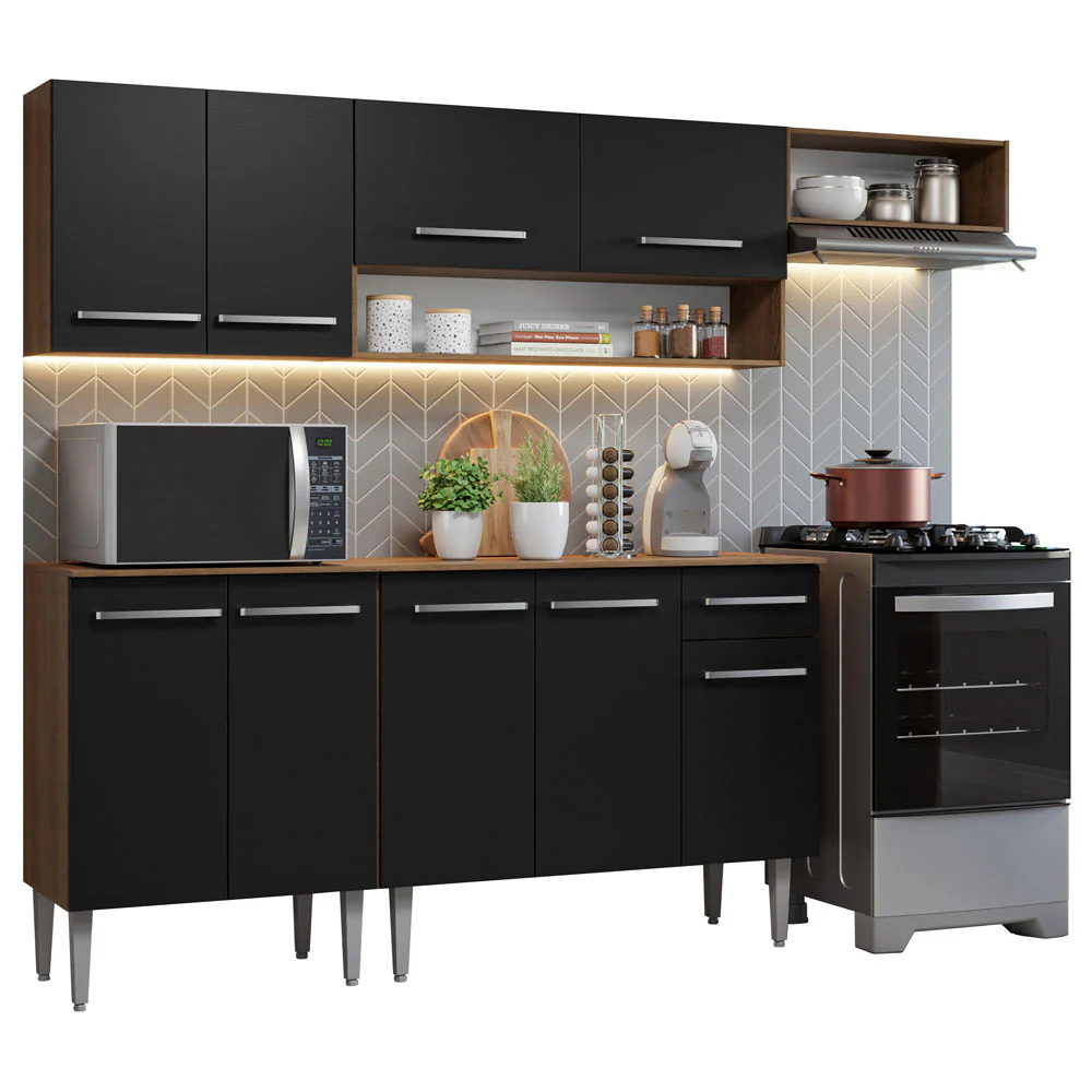 Armário de Cozinha Compacta 229cm Rustic/Preto Emilly Madesa 13 - Image 2