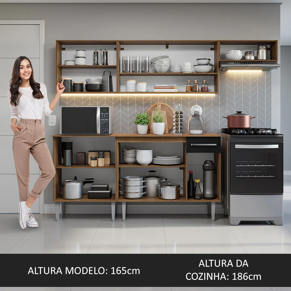 Armário de Cozinha Compacta 229cm Rustic/Preto Emilly Madesa 13 - Image 5