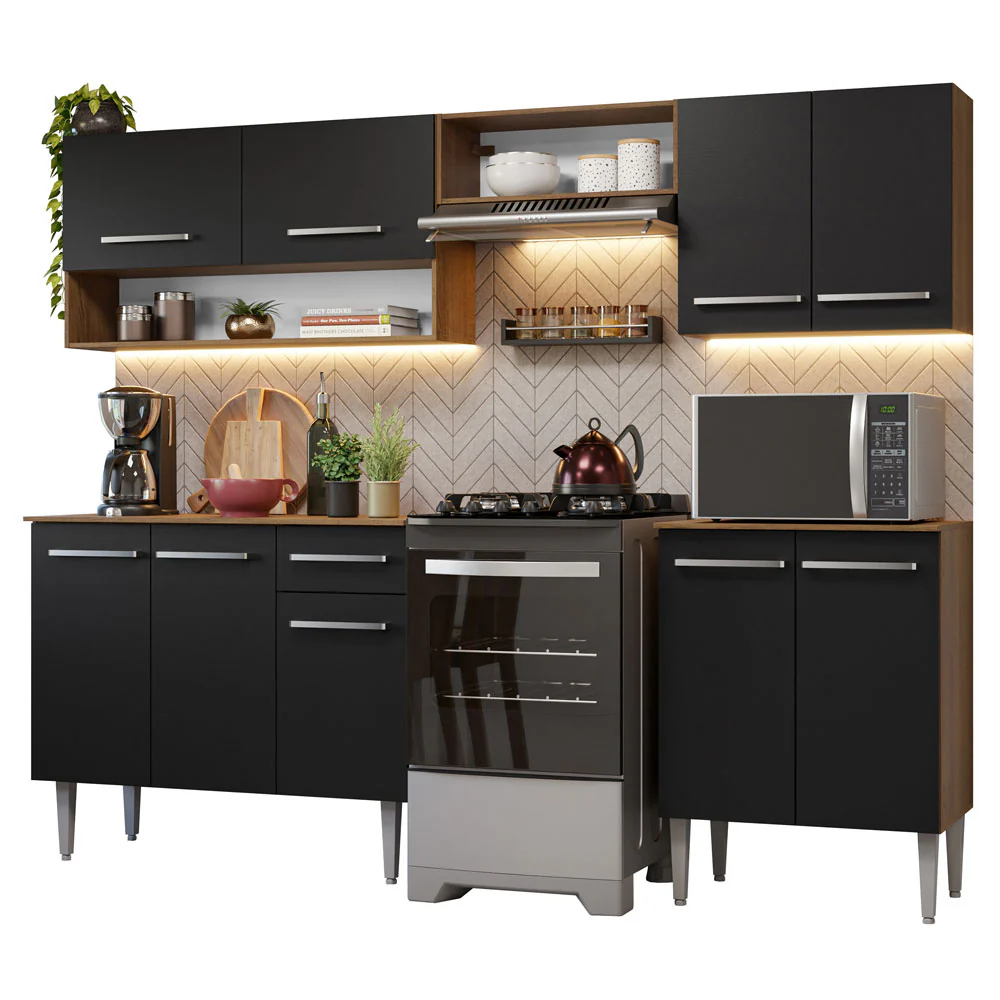 Armário de Cozinha Compacta 229cm Rustic/Preto Emilly Madesa 15 - Image 2