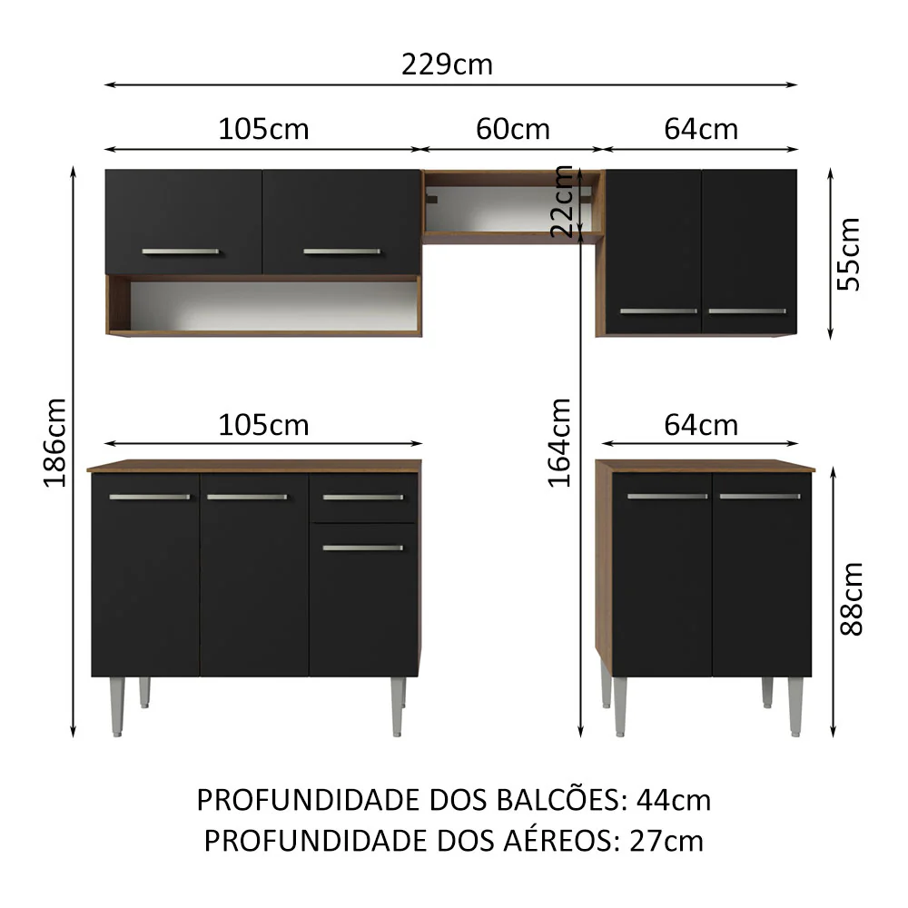 Armário de Cozinha Compacta 229cm Rustic/Preto Emilly Madesa 15 - Image 3
