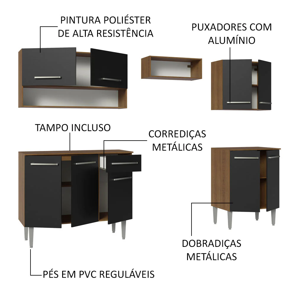 Armário de Cozinha Compacta 229cm Rustic/Preto Emilly Madesa 15 - Image 4