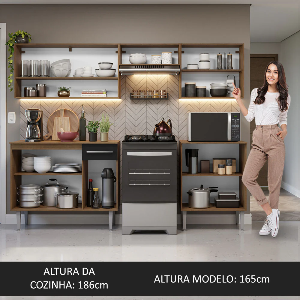 Armário de Cozinha Compacta 229cm Rustic/Preto Emilly Madesa 15 - Image 5