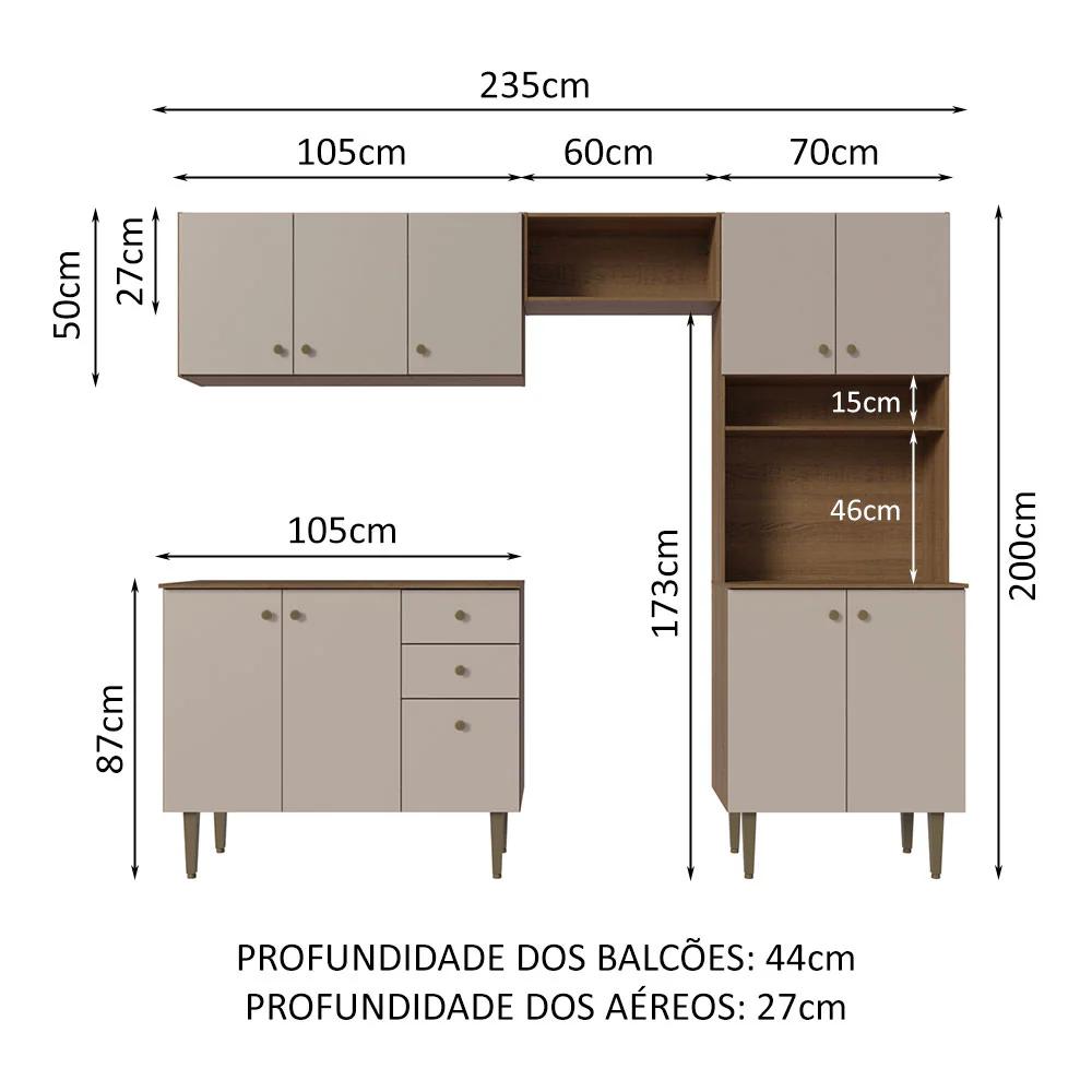 Armário de Cozinha Compacta 235cm Rustic/Crema Gourmet Madesa 01 - Image 3