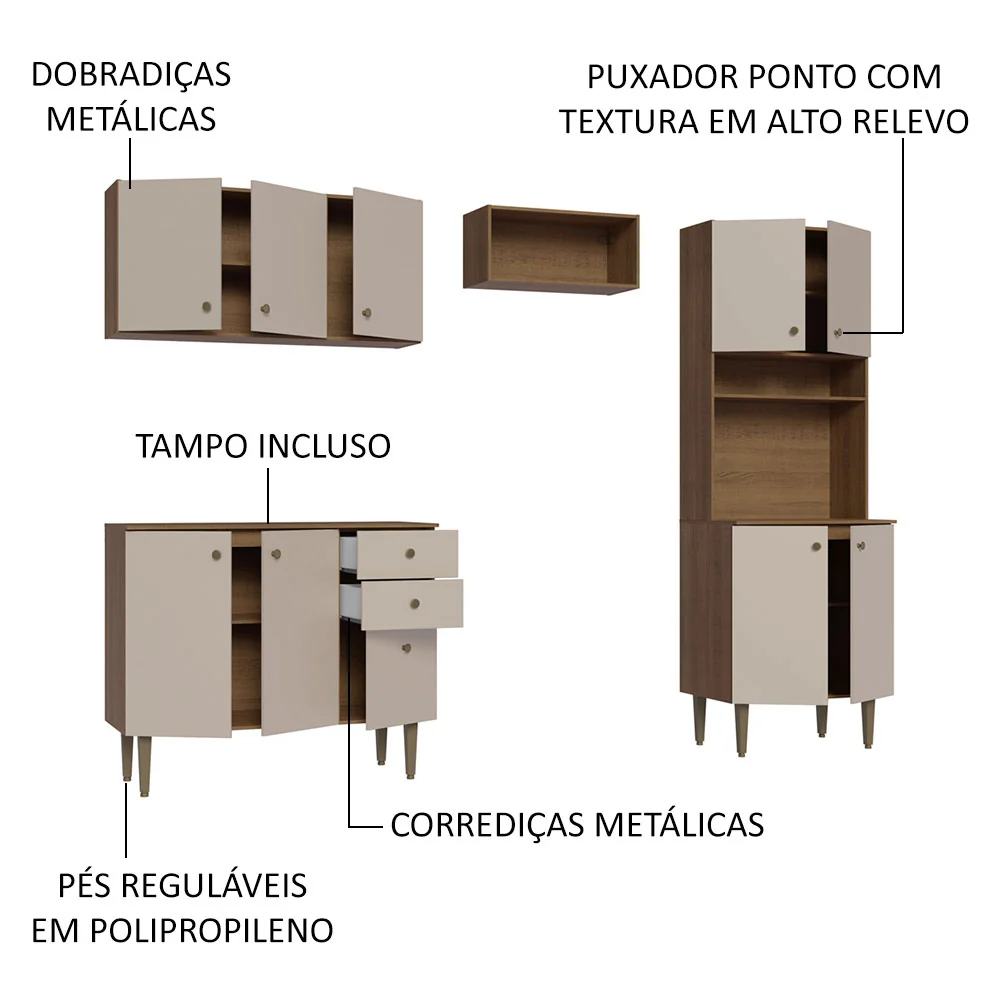 Armário de Cozinha Compacta 235cm Rustic/Crema Gourmet Madesa 01 - Image 4
