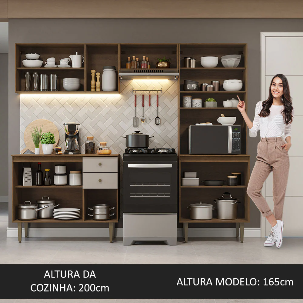 Armário de Cozinha Compacta 235cm Rustic/Crema Gourmet Madesa 01 - Image 5