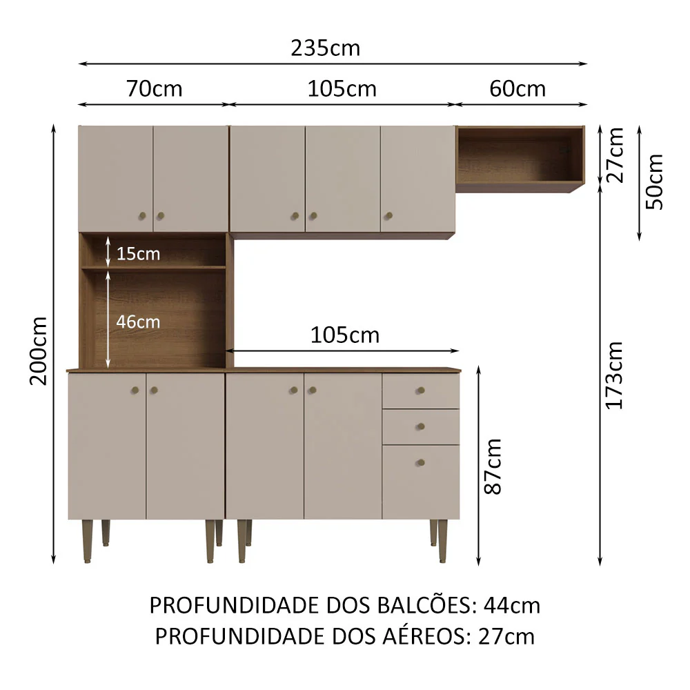 Armário de Cozinha Compacta 235cm Rustic/Crema Gourmet Madesa 02 - Image 3