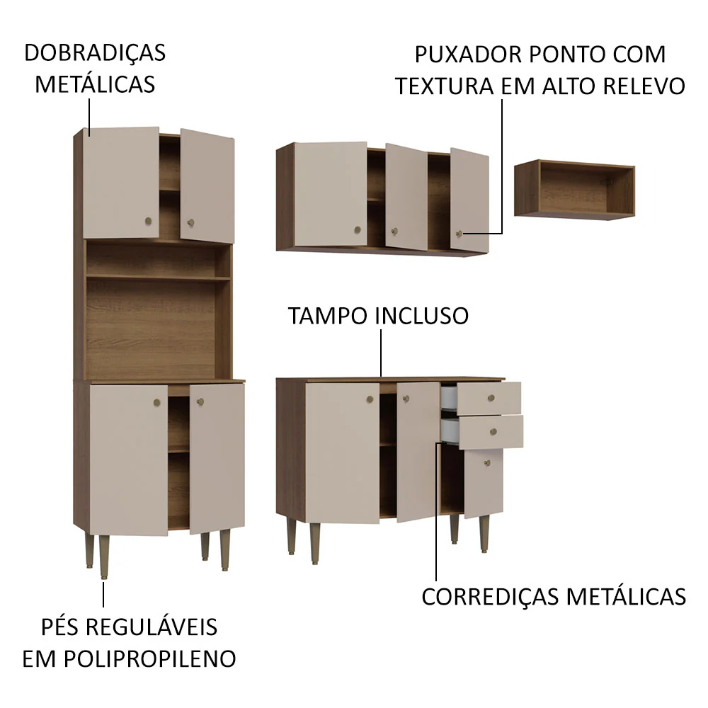 Armário de Cozinha Compacta 235cm Rustic/Crema Gourmet Madesa 02 - Image 4