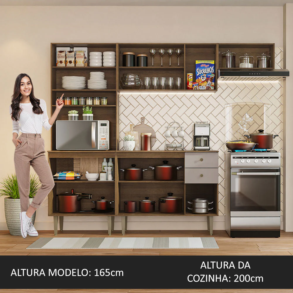 Armário de Cozinha Compacta 235cm Rustic/Crema Gourmet Madesa 02 - Image 5