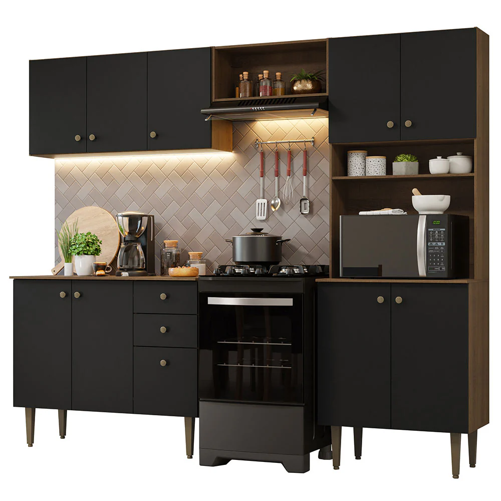Armário de Cozinha Compacta 235cm Rustic/Preto Gourmet Madesa 01 - Image 2