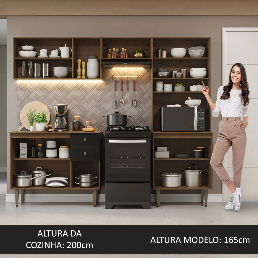 Armário de Cozinha Compacta 235cm Rustic/Preto Gourmet Madesa 01 - Image 5