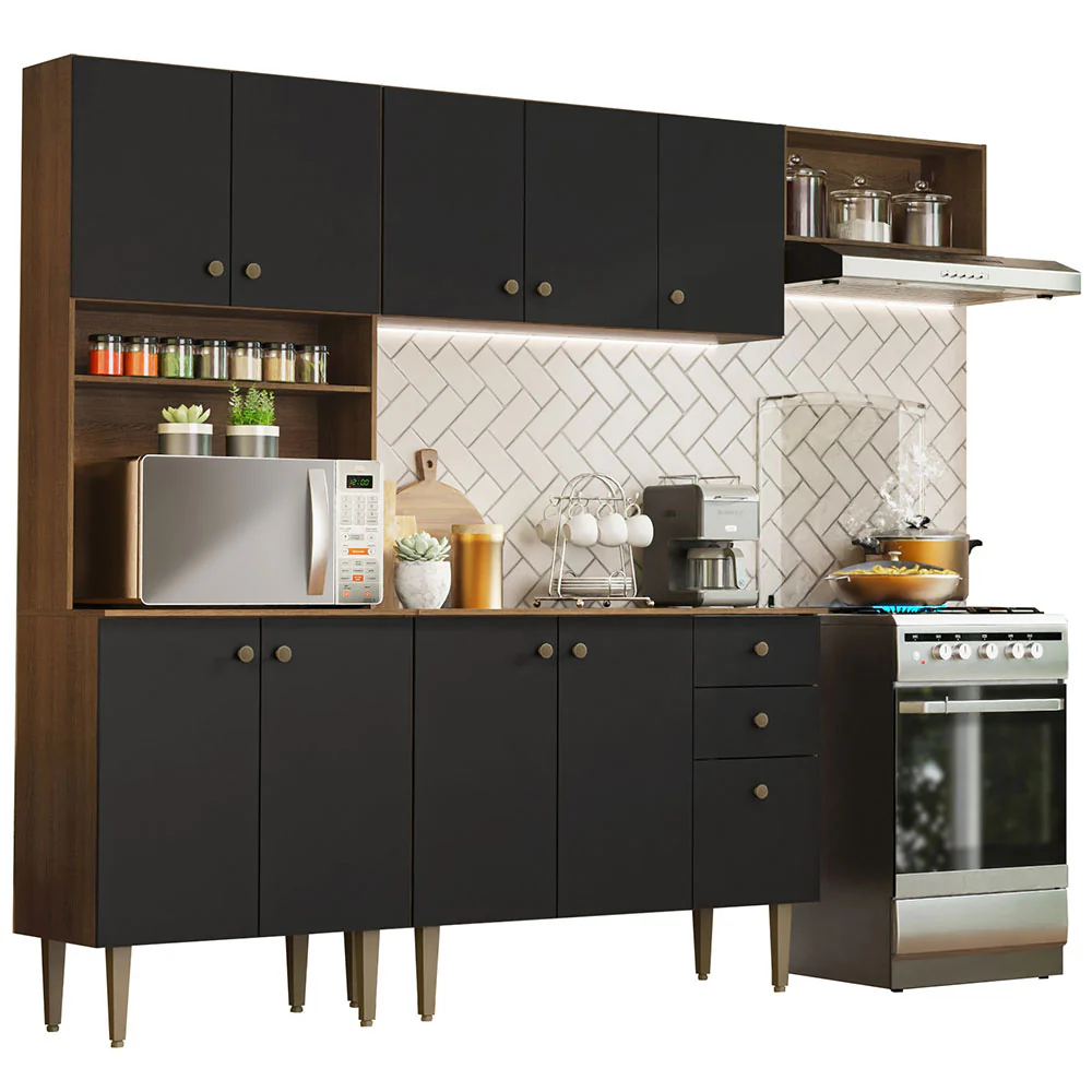 Armário de Cozinha Compacta 235cm Rustic/Preto Gourmet Madesa 02 - Image 2