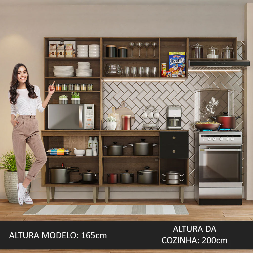 Armário de Cozinha Compacta 235cm Rustic/Preto Gourmet Madesa 02 - Image 5