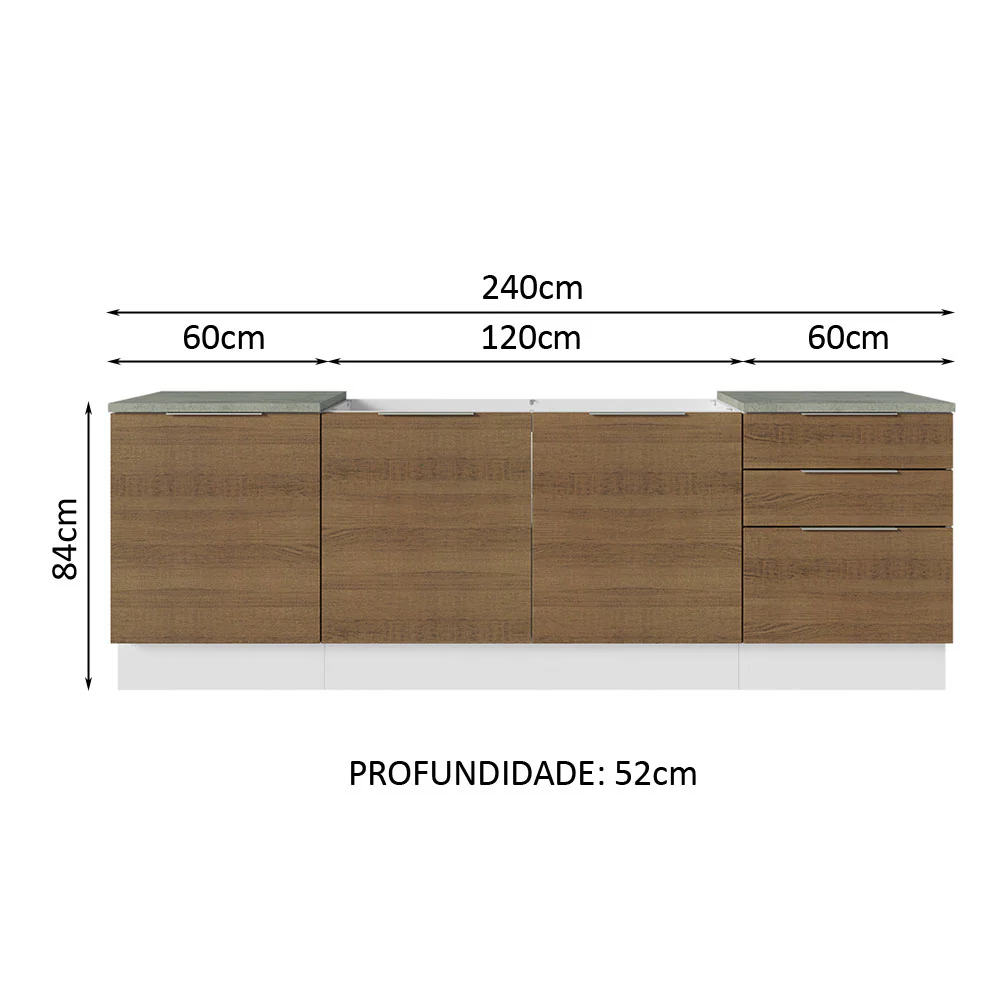 Armário de Cozinha Compacta 240cm Branco/Rustic Stella Madesa 01 - Image 3