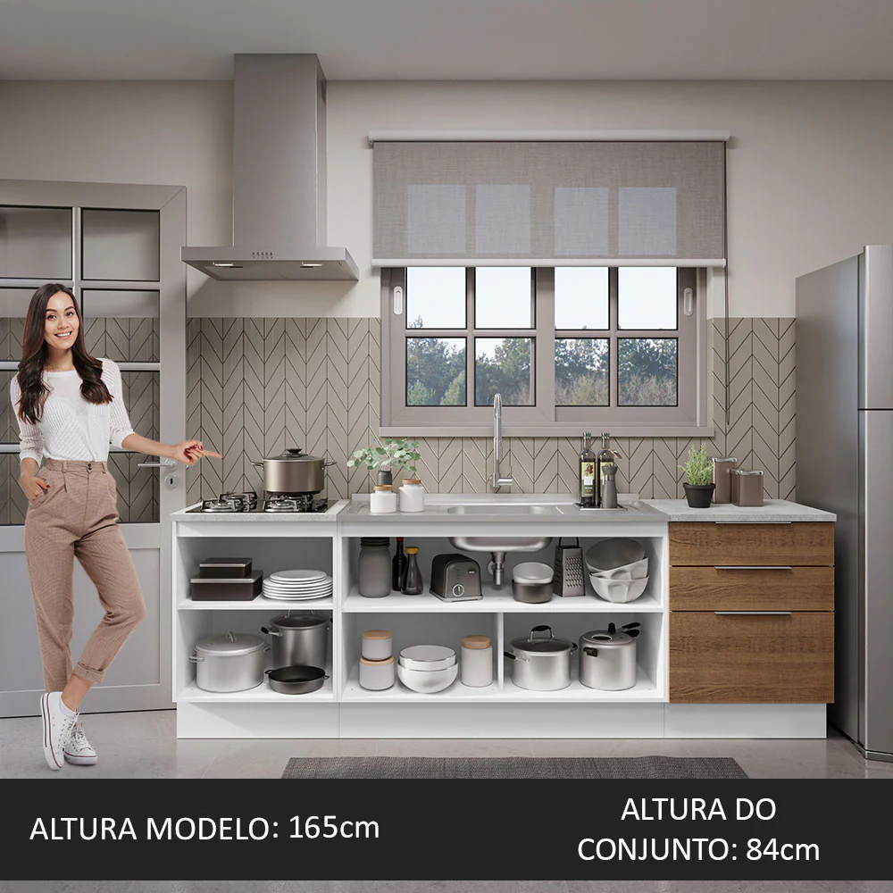 Armário de Cozinha Compacta 240cm Branco/Rustic Stella Madesa 01 - Image 5