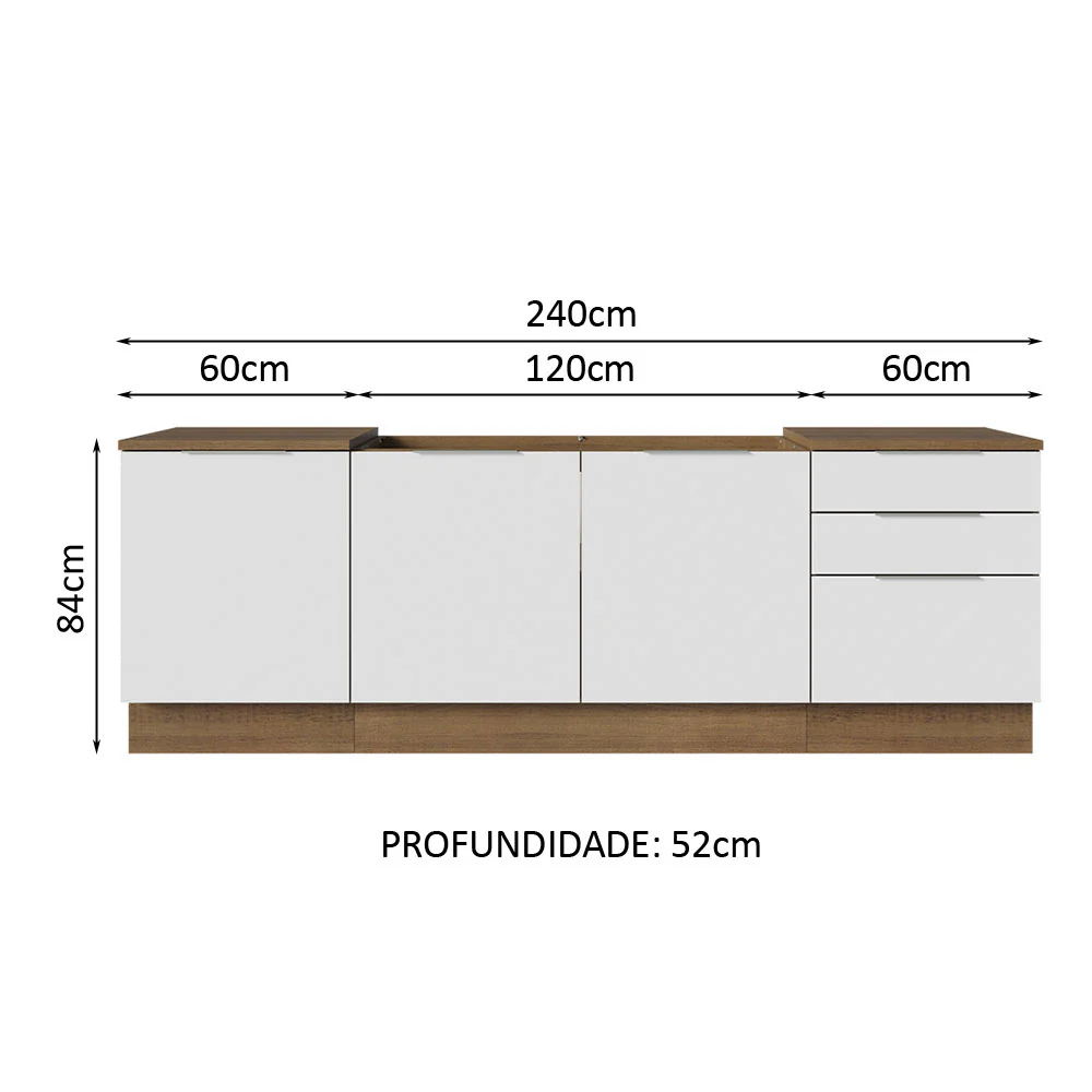 Armário de Cozinha Compacta 240cm Rustic/Branco Stella Madesa 01 - Image 3