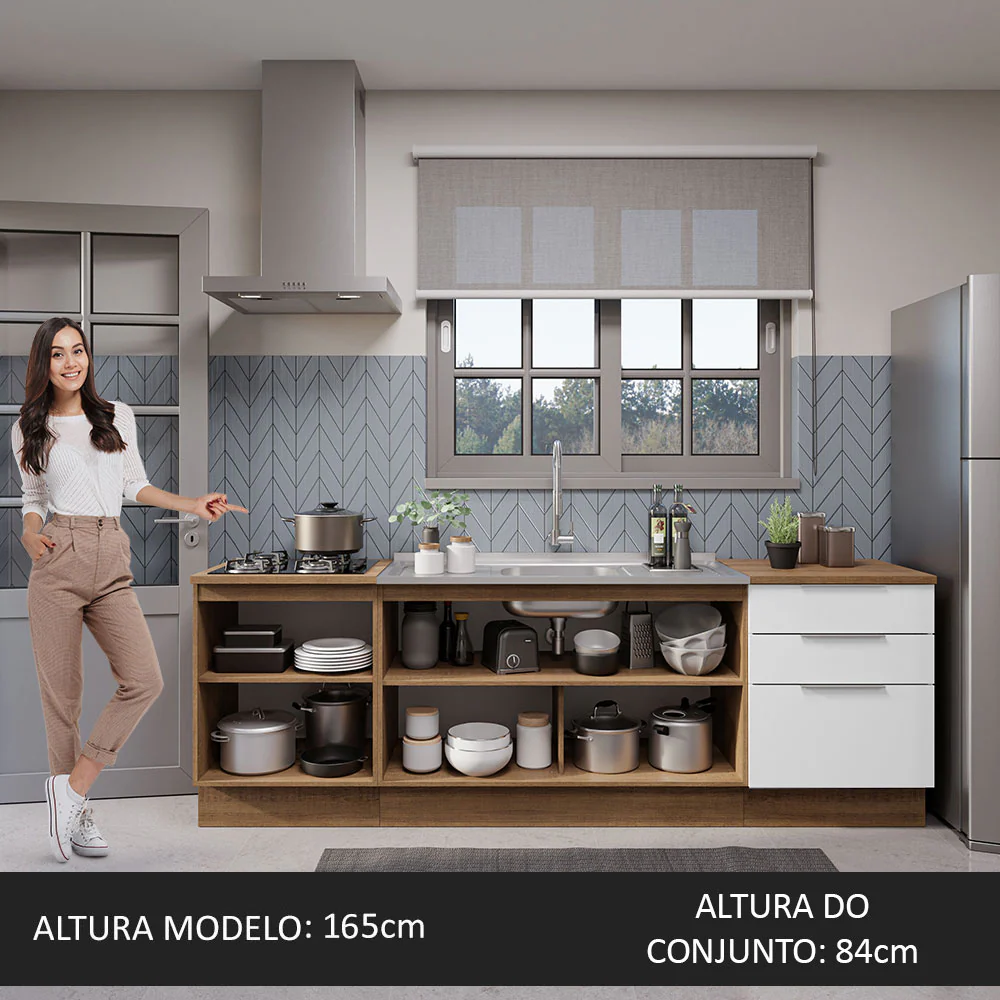 Armário de Cozinha Compacta 240cm Rustic/Branco Stella Madesa 01 - Image 5