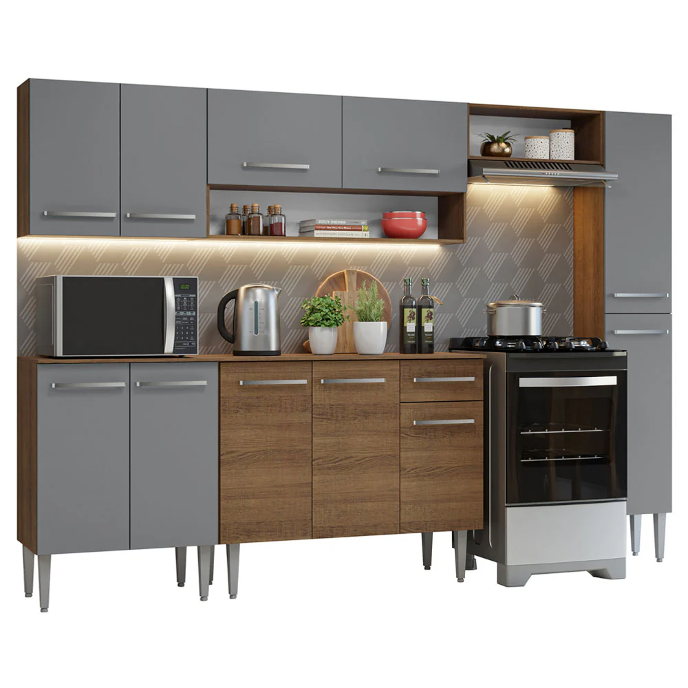 Armário de Cozinha Compacta 261 cm Rustic/Cinza Emilly Madesa 09 - Image 2