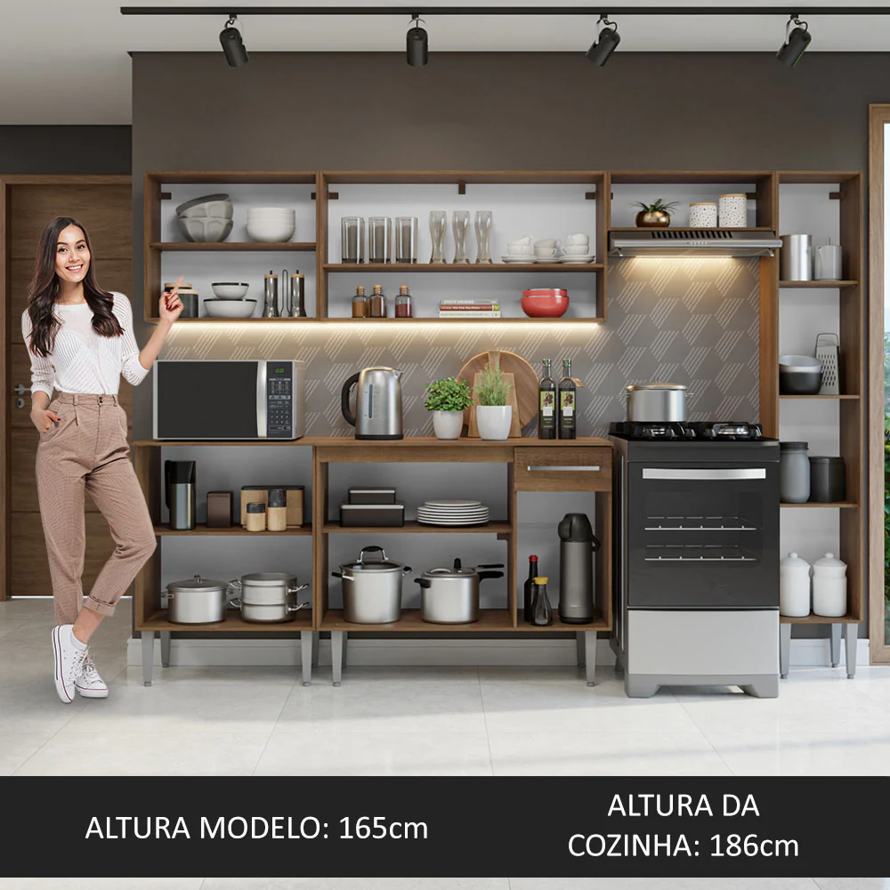 Armário de Cozinha Compacta 261 cm Rustic/Cinza Emilly Madesa 09 - Image 5