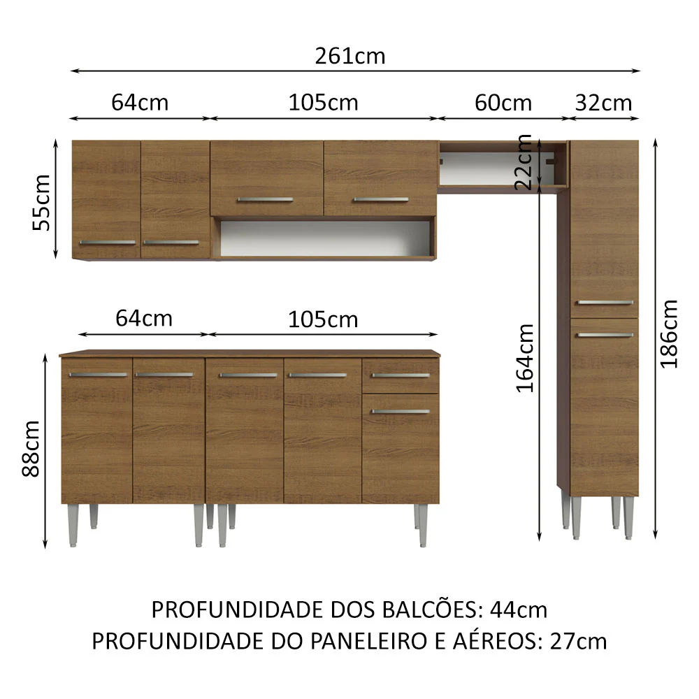 Armário de Cozinha Compacta 261 cm Rustic Emilly Madesa 09 - Image 3