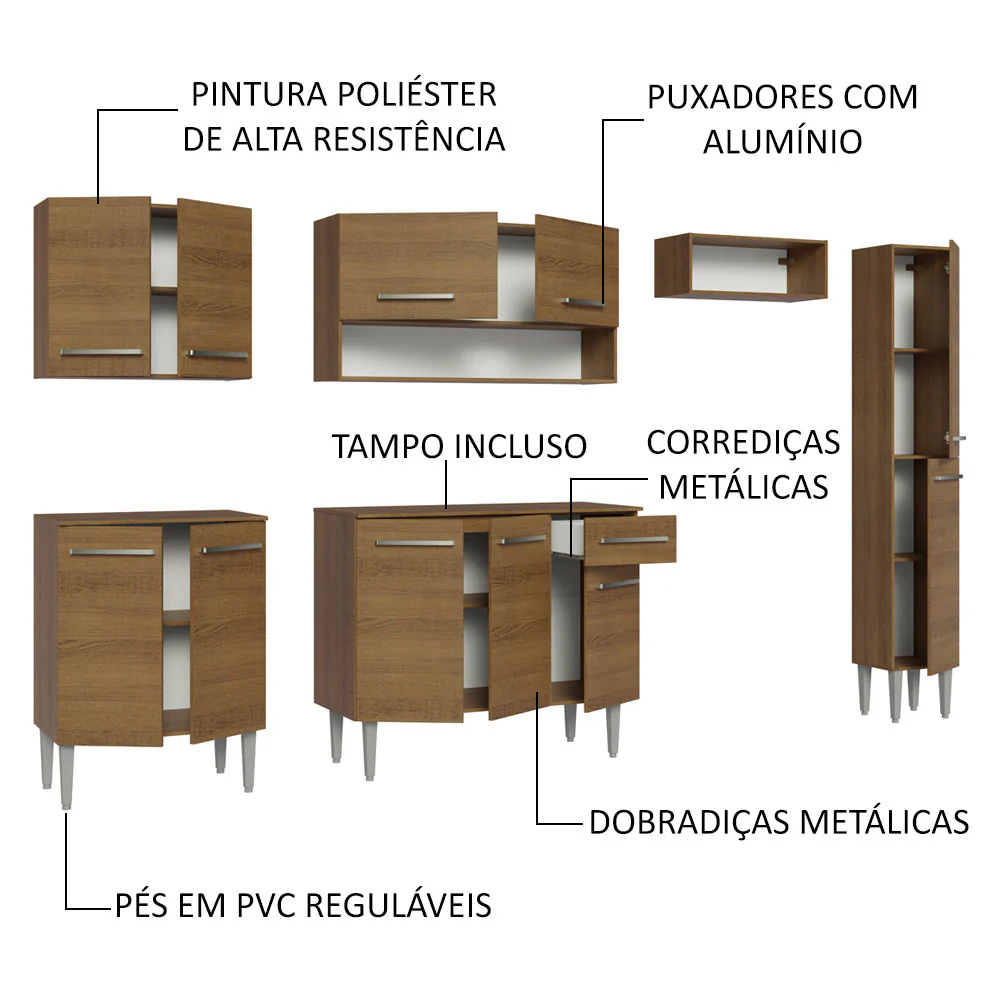Armário de Cozinha Compacta 261 cm Rustic Emilly Madesa 09 - Image 4