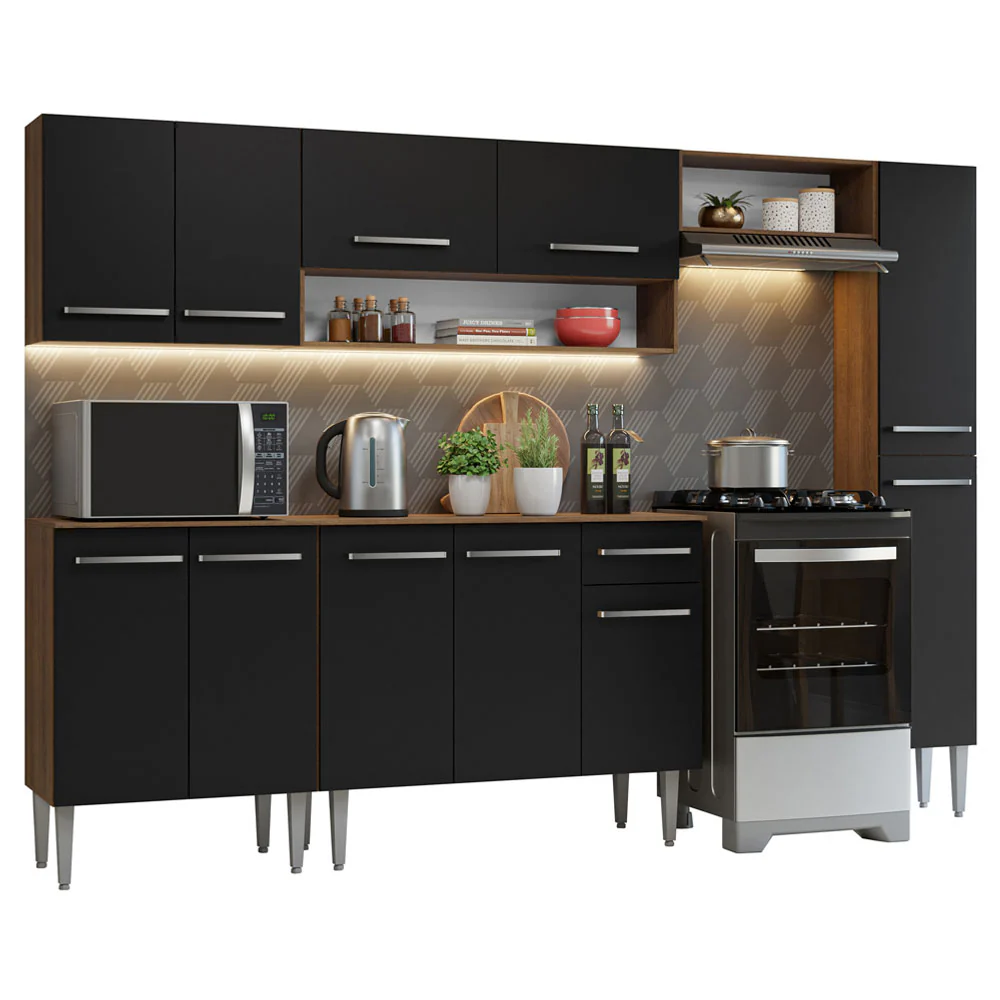 Armário de Cozinha Compacta 261 cm Rustic/Preto Emilly Madesa 09 - Image 2