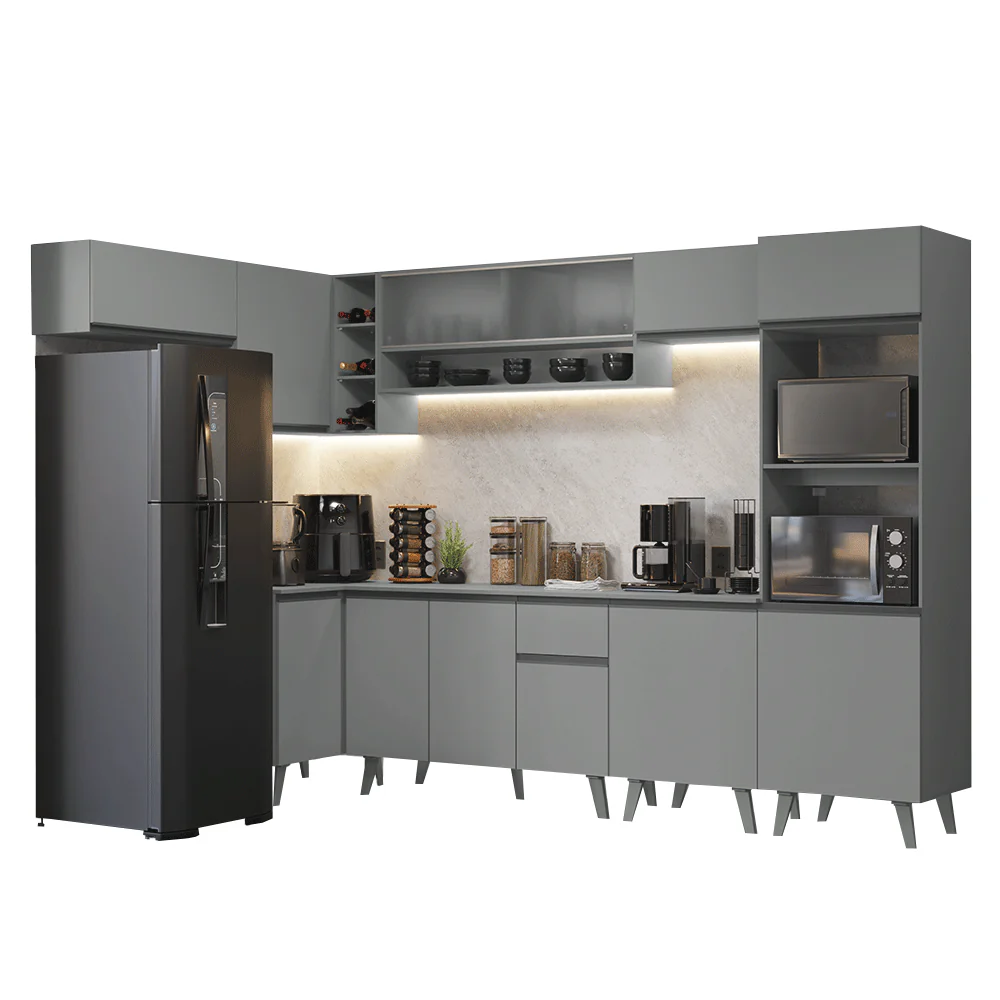 Armário de Cozinha Completa de Canto 465cm Cinza Nice Madesa 04 - Image 2