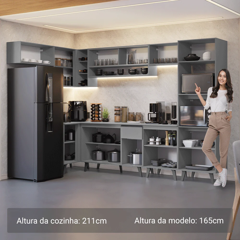Armário de Cozinha Completa de Canto 465cm Cinza Nice Madesa 04 - Image 5