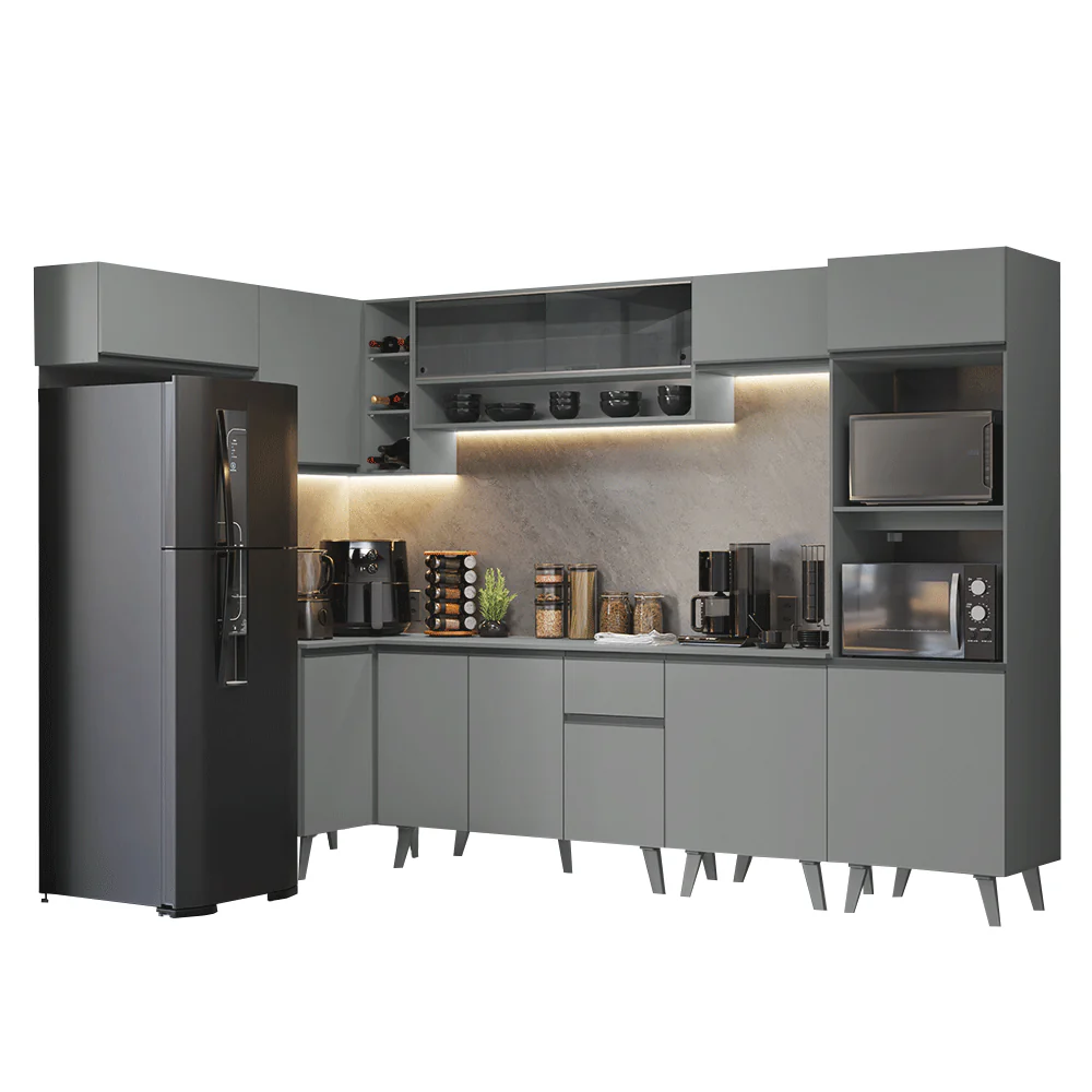 Armário de Cozinha Completa de Canto 465cm Cinza Nice Madesa 05 - Image 2