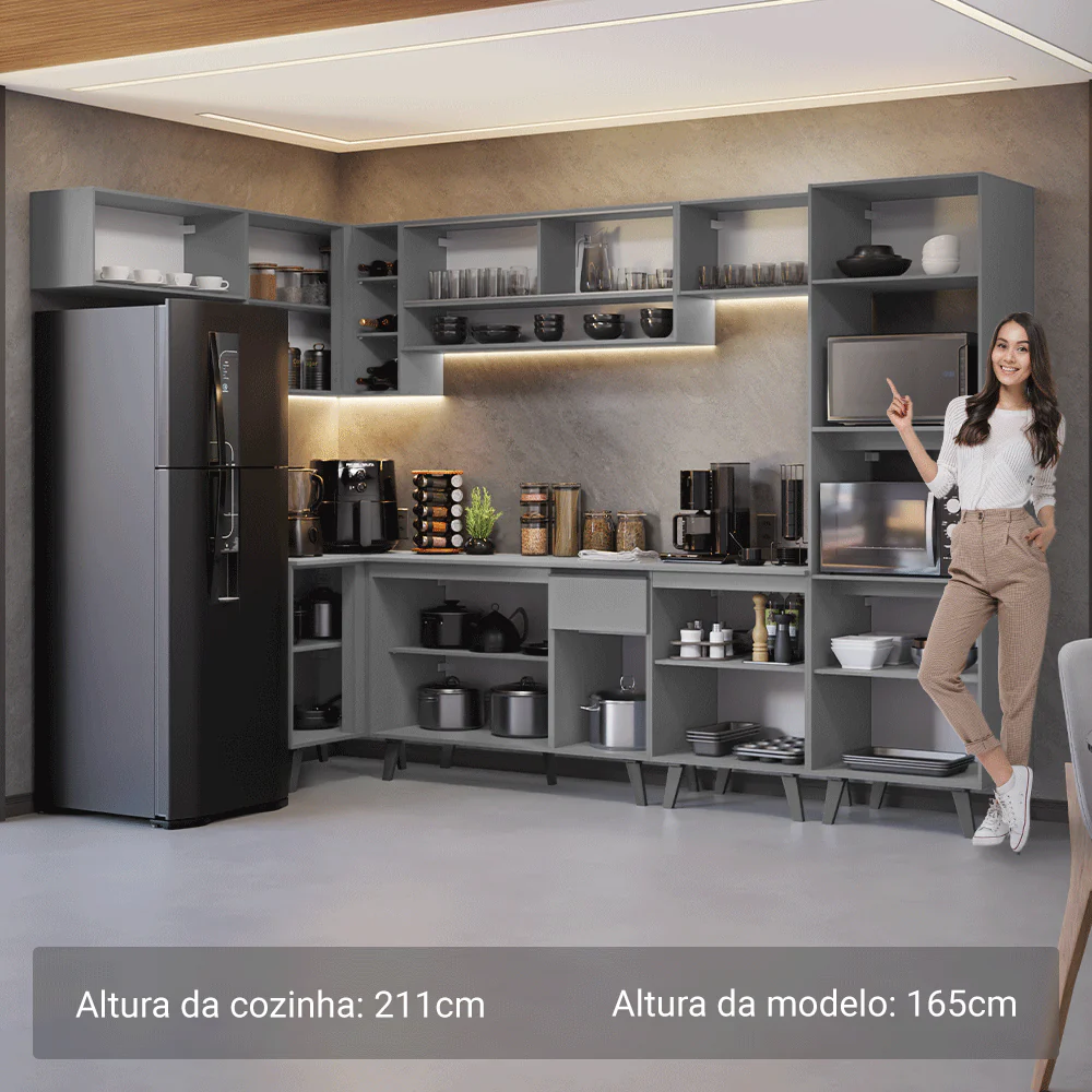 Armário de Cozinha Completa de Canto 465cm Cinza Nice Madesa 05 - Image 5