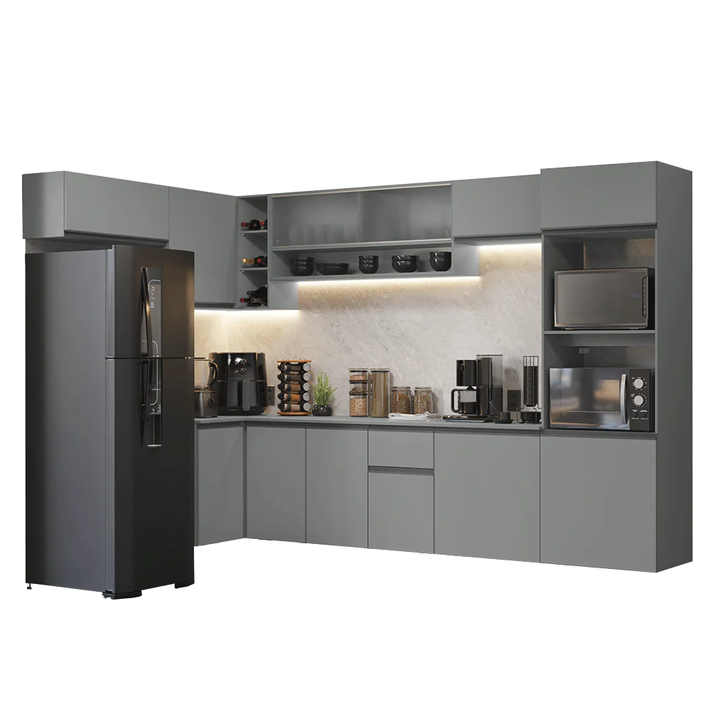 Armário de Cozinha Completa de Canto Suspenso 465cm Cinza Nice Madesa 02 - Image 2