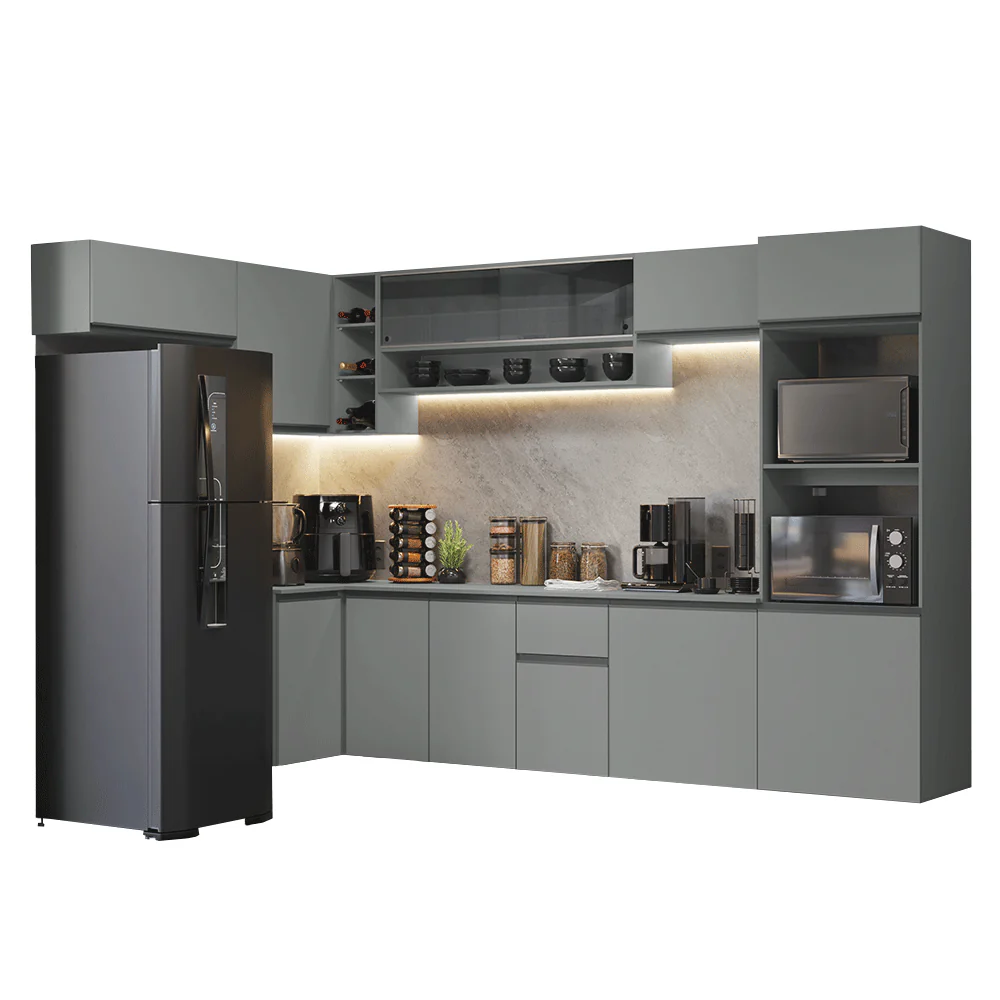Armário de Cozinha Completa de Canto Suspenso 465cm Cinza Nice Madesa 03 - Image 2