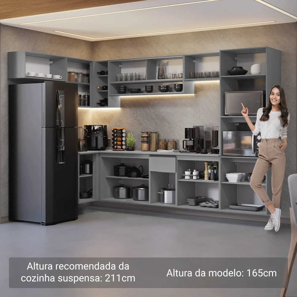 Armário de Cozinha Completa de Canto Suspenso 465cm Cinza Nice Madesa 03 - Image 5