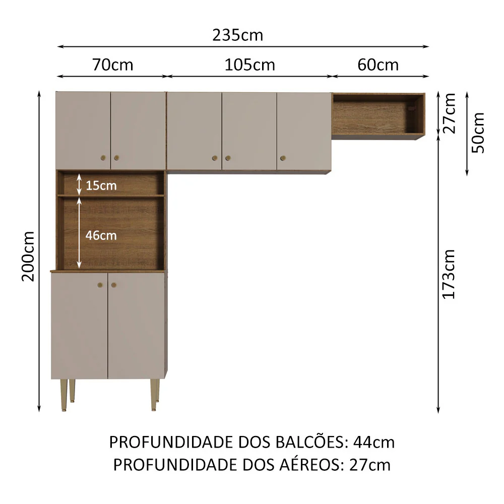 Armário de Cozinha Compacta Quiosque 235cm Rustic/Crema Gourmet Madesa 01 - Image 3