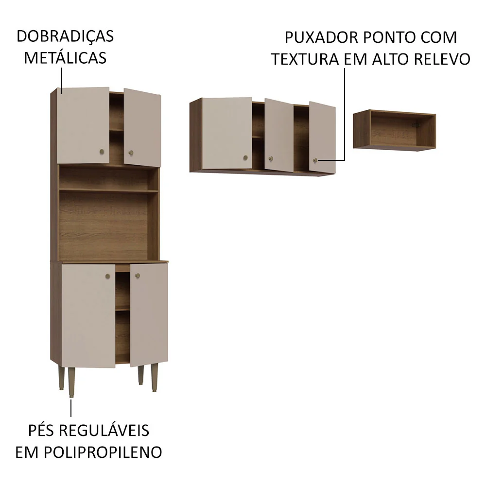Armário de Cozinha Compacta Quiosque 235cm Rustic/Crema Gourmet Madesa 01 - Image 4
